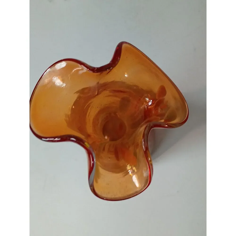 Kelvin's Blown Glass Long Ruffled Neck Swung Vase from Japan~Vintage~